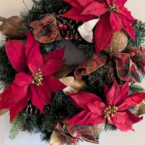 Festive Red and Gold Holiday Wreath